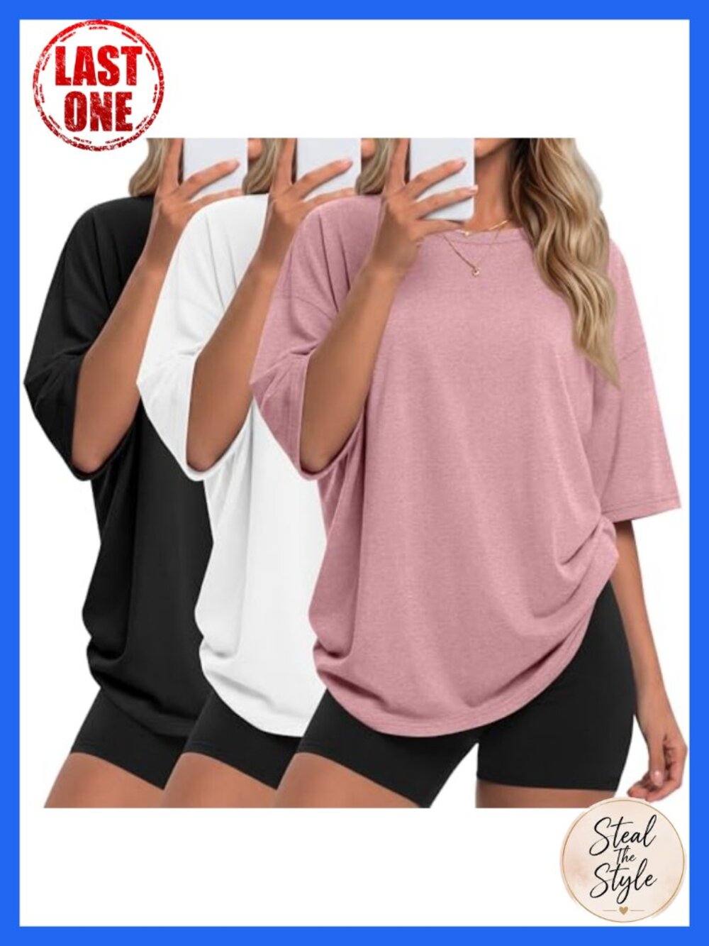 Oversized Cotton T-Shirt 3 Pack Crew Neck Half Sleeve Loose Fit Women